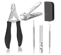 Glamne 5-in-1 Toenail Clippers for Seniors with Thick & Ingrown Nails - Professional Pedicure Kit with Long Handle Nail Cutter, Slanted Curved Blade, Nail File & Lifter - Gift Set with Leather Case