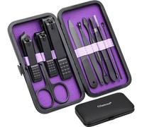 Glamne Manicure Set Nail Clippers Kit Professional Stainless Steel Nail Care Tools with Leather Travel Case 10 in 1 Purple