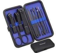 Glamne Manicure Set Nail Clippers Kit Professional Stainless Steel Nail Care Tools with Leather Travel Case 10 in 1 Blue