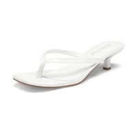 Glamnest Women's Kitten Heel Sandals Square Toe Flip Flop Heels 4.5CM/1.77 Inch Ladies Low Heel Thong Sandals White 7.5 UK