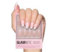 Glamnetic Press On Nails - All Time Love | Glossy, Semi-Transparent, Short Almond French Tip Nails with Leaf Accents, Salon Quality | 15 Sizes - 30 Nail Kit with Glue