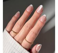 Glamnetic Press On Nails - Angelic Touch Spring Nails | Short Oval Fake Nails in a Delicate Nude Base with White French Tips and a Velvet Finish | 15 Sizes - 30 Nail Kit with Glue