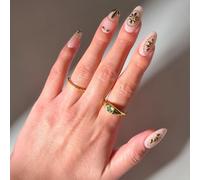 Glamnetic Press On Nails - Athenian Gold | Medium Oval Fake Nails with 3D Raised Gold Foil, Glossy Finish | Salon Quality Vacation Nails | 15 Sizes - 30 Nail Kit with Glue