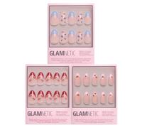 Glamnetic Press-On Nails Bundle - Berry Crush | 3 Short Almond Fake Nails with Cherry, Strawberry & Blueberry Details | Glossy Fruit-Inspired Designs | Durable, Salon-Quality Nail Kits