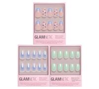 Glamnetic Press-On Nails Bundle - Fresh Cool Edit | 3 Short Almond & Squoval Fake Nails in Milky Blues & Mint Green | Glossy & Glazed Finishes | Durable, Salon-Quality Nail Kits