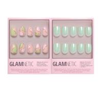 Glamnetic Press-On Nails Bundle - Soft Sips | 2 Short Oval & Squoval Fake Nails in Glossy & Glazed Finishes | Fresh, Minimal Cafe-Inspired Designs | Durable, Salon-Quality Nail Kits