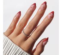 Glamnetic Press On Nails - Cherry Bomb | Short Almond Fake Nails with Glossy Red French Tips & 3D Cherry Accents on Semi-Transparent Base, Salon Quality | 15 Sizes - 30 Nail Kit with Glue