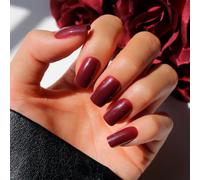 Glamnetic Press On Nails - Cherry Mocha | Dark Red Medium Square Fake Nails with a Glossy Finish, Salon Quality Halloween Nails | 15 Sizes - 30 Nail Kit with Glue