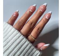 Glamnetic Press On Nails - Class Act | Short Almond Fake Nails in Nude with White French Tips & Cuticle Detail, Glazed Finish, Salon Quality | 15 Sizes - 30 Nail Kit with Glue