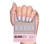 Glamnetic Press On Nails - Lilac Gray | Opaque Pale Light Lilac Gray Short Squoval Fake Nails, Salon Quality | 15 Sizes - 30 Nail Kit
