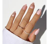 Glamnetic Press On Nails - Lover’s Crest Spring Nails | Short Almond Fake Nails in a Soft Blush Pink Hue, Vintage Angel Cherub Graphics, French Tips and 3D | 15 Sizes - 30 Nail Kit with Glue