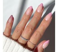 Glamnetic Press On Nails - Pink Macaron | Semi-Transparent Light Pink Pastel French Tip Short Almond Fake Nails in a Glossy Finish, Salon Quality | 15 Sizes - 30 Nail Kit