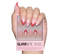 Glamnetic Press On Nails - Pure Hearted | Glossy, Semi-Transparent Short Almond with Heart Accents, Salon Quality Valentine’s Nails | 15 Sizes - 30 Nail Kit with Glue
