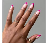 Glamnetic Press On Nails - Raspberry Sorbet | Semi-Transparent Dark Pink Magenta French Tip Short Almond Fake Nails in a Glossy Finish, Reusable | 15 Sizes - 30 Nail Kit