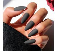 Glamnetic Press On Nails - Red Bottom | Red Accent Dual Side Medium Almond Fake Nails with a Black Matte Finish, Salon Quality Halloween Nails | 15 Sizes - 30 Nail Kit with Glue