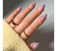 Glamnetic Press On Nails - Short Almond, Glossy Fake Nails 30 Pc Full Kit | Blueberry 3D french tip press on nails. Luxe designer glue-on set in 15 sizes. chip-resistant, up to 2 weeks wear