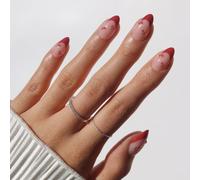 Glamnetic Press On Nails - Short Almond, Glossy Fake Nails 30 Pc Full Kit | Cherry red 3D french tip press on nails. Luxe glue-on set in 15 sizes. Water-resistant, chip-resistant, up to 2 weeks wear