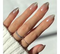 Glamnetic Press On Nails - Short Almond, Velvet Fake Nails 30 Pc Full Kit | Silver crystal press on nails, 15 sizes. Silver nails, glue-on set. Water-resistant, chip-resistant, up to 2 weeks wear