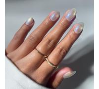 Glamnetic Press On Nails - Silver Siren | Short Oval Fake Nails in Grey with Blue Chrome Aura Design, Glossy Finish, Salon Quality | 15 Sizes - 30 Nail Kit with Glue