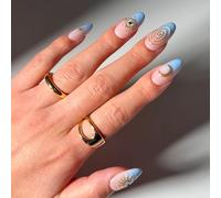 Glamnetic Press On Nails - Spirited Sky | Medium Oval Fake Nails with Blue French Tips & Celestial Gold Accents | Salon Quality French Tip Nails | 15 Sizes - 30 Nail Kit with Glue