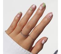 Glamnetic Press On Nails - Strawberry Matcha | Short Oval Fake Nails with Pink & Green Swirl Design and Gold Foil Accents in Glossy Finish, Salon Quality | 15 Sizes - 30 Nail Kit with Glue