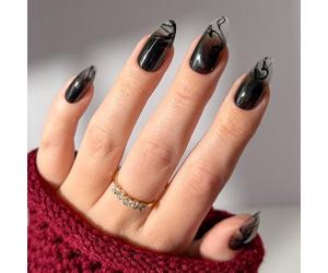 Glamnetic Press On Nails x Harry Potter™ - Dementor™ | Medium Almond Fake Nails with Smoky Black Gradient Tips, Salon Quality, Officially Licensed | 15 Sizes - 30 Nail Kit with Glue