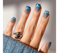 Glamnetic Press On Nails x Harry Potter™ - Lumos | Short Squoval Fake Nails with Velvet Blue Magnetic Gradient Tips, Salon Quality Officially Licensed | 15 Sizes - 30 Nail Kit with Glue