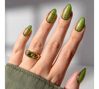 Glamnetic Press On Nails x Harry Potter™ - Mandrake | Short Almond Fake Nails with Iridescent Glazed Green Shimmer, Salon Quality Officially Licensed | 15 Sizes - 30 Nail Kit with Glue