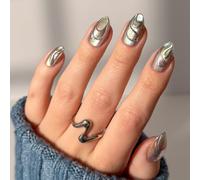 Glamnetic x Harry Potter Unicorn Blood Press On Nails | 30pc | Chrome short almond fake nails for women. Officially licensed glue-on set. chip-resistant, up to 2 weeks wear