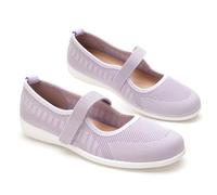 GLAMORA Mary Jane Women's Adjustable Strap Breathable Knit Flexible, Ballerinas Low Wedge Comfortable Non-Slip Shoes Lightweight Casual Summer Mary Jane Fabric, berry, 7 UK