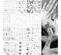 Glamoreal 20Pcs Black Tiny Tattoos with Rose Flowers, Temporary Tattoos for Women and Adults, Realistic Small Tattoos with Arrows, Half Moon, Star for Fingers and Hands