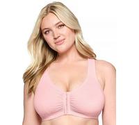 Glamorise Full Figure Plus Size Front-Close Cotton T-Back Comfort Bra Wirefree #1908 Pink Blush