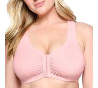 Glamorise Full Figure Plus Size Front-Close Cotton T-Back Comfort Bra Wirefree #1908 Pink Blush