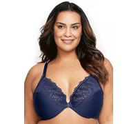 Glamorise Full Figure Plus Size Front Close Lace T-Back Wonderwire Bra Blue