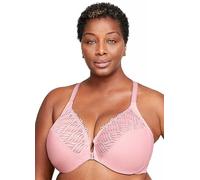 Glamorise Full Figure Plus Size Front Close Lace T-Back Wonderwire Bra Pink