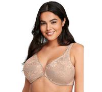 Glamorise Full Figure Plus Size Wonderwire Front Close Stretch Lace Bra Natural