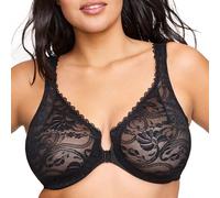 Glamorise Full Figure Plus Size Wonderwire Front-Closure Stretch Lace Bra Underwire #9245 Black
