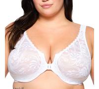 Glamorise Full Figure Plus Size Wonderwire Front-Closure Stretch Lace Bra Underwire #9245 White