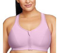 Glamorise Full Figure Plus Size Zip Up Front-Closure Sports Bra Wirefree #9266 Lavender