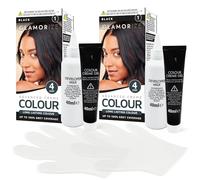 Glamorize 2pk 4 Step Advanced Creme Colour Black Hair Dye No. 1 - Long Lasting Colour with Up to 100% Grey Coverage, No Bleach Hair Dye Black Permanent, Dark and Lovely Professional Hairdye for Women