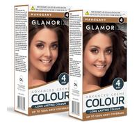 Glamorize 2pk 4 Step Advanced Creme Colour Mahogany Hair Dye No. 4 - Long Lasting Colour with Up to 100% Grey Coverage, No Bleach Mahogany Hair Dye Permanent, Lovely Professional Hairdye for Women