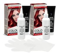 Glamorize 2pk 4 Step Advanced Creme Colour Red Chilli No. 7 - Long Lasting with Up to 100% Grey Coverage, No Bleach Permanent Hair Dye, Bright & Bold Shade for Women