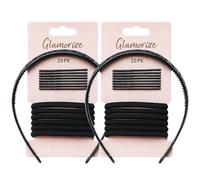 Glamorize 40pcs Black Hair Accessory Set - Headband, Bobby Pins & Elastic Bands for Women, Secure, Versatile, Chic & Travel-Friendly Complete Teens & Girls Accessories Gift Set