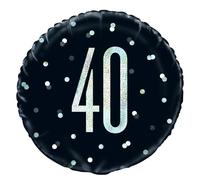 Glamorous 40th Glitz Black & Silver Round Foil Balloon (45.72cm) - Perfect for Milestone Birthday & Elegant Events - 1 Pc
