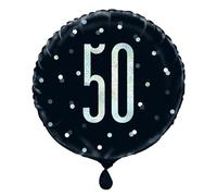 Glamorous 50th Glitz Black & Silver Round Foil Balloon (45.72cm) - Perfect for Milestone Birthday & Elegant Events - 1 Pc