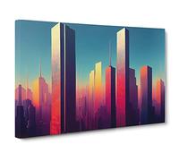 Glamorous City Skyline Architecture Canvas Print | Gallery Wrapped 30mm Frame Wall Art | 30x20 inches | Ready to Hang | Contemporary Cityscape Picture | Living Room Bedroom Lounge Office