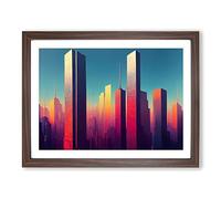 Glamorous City Skyline Architecture Framed Print | A4 Walnut Framed Wall Art | Ready to Hang | Modern Cityscape Picture | Living Room Bedroom Lounge Office