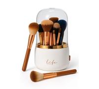 Glamorous Gem 360° Rotating Makeup Organiser Brush Holder with Dustproof Lid, spinning Cosmetic Organiser Acrylic, Storage Pot for Eyeliner, Lip Gloss,Lipstick Bedroom, Bathroom Countertop (White)