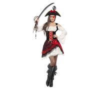 Smiffys Adult Women's Glamorous Lady Pirate Costume, Dress and Hat, Pirate, Serious Fun, 23281, Red/White, M - UK Size 12-14