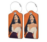 Glamorous Lady with Long Black Hair Luggage Tag for Suitcase 2 Pack Leather Luggage Tag with Privacy Flap Name Id Label and Metal Loop for Women Men Travel